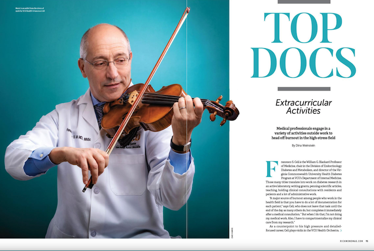 Richmond Magazine annual list of “Top Docs" with photo of doctor playing the violin