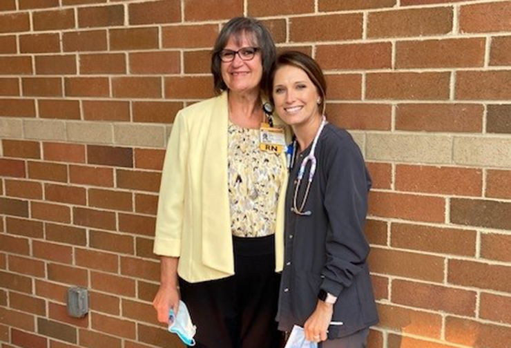 Vice President of Patient Care Services Mary Hardin, MSN, RN, OCN, NE-BC, and Stephanie Dorman, RN.