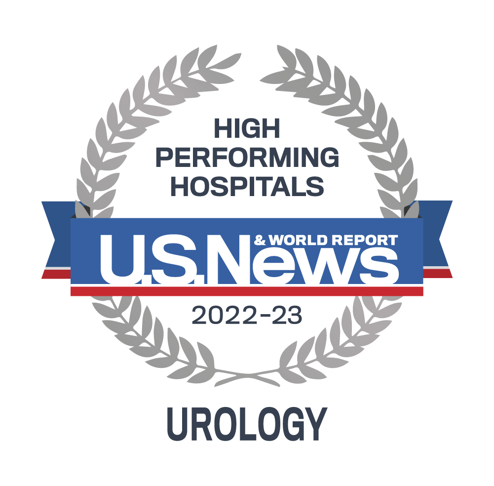 The high performing US News & World Report badge for urology for 2022-2023