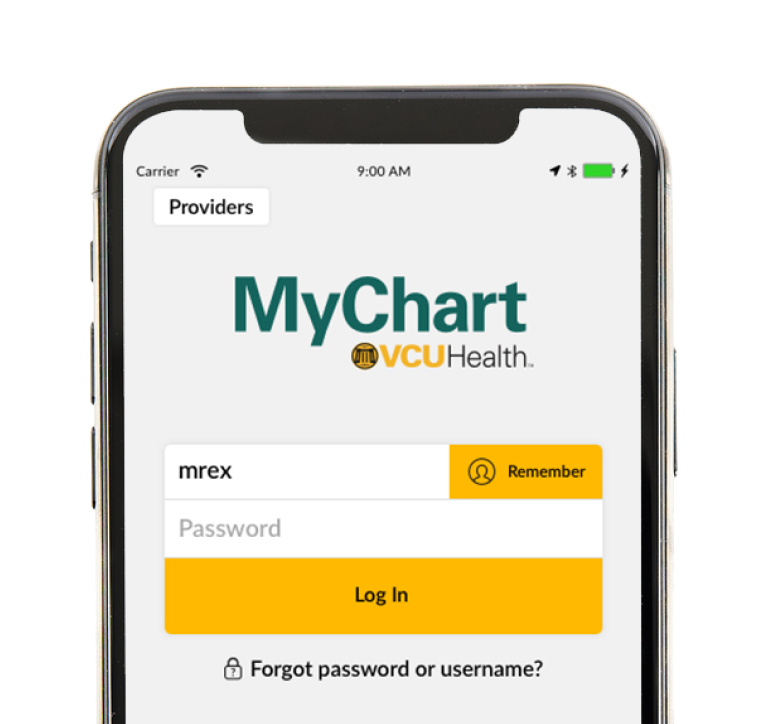 Cell phone screen displaying MyChart app