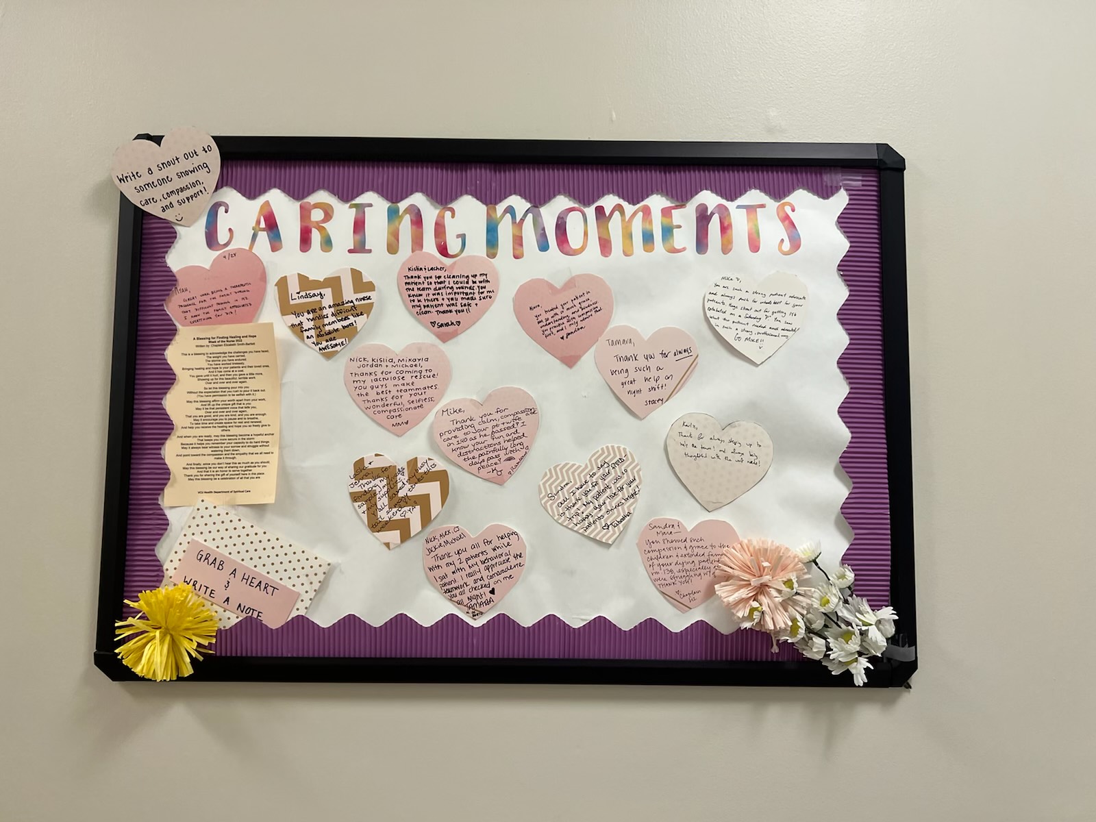 A board with paper hearts