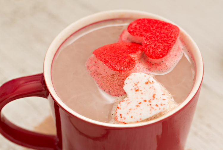 Hot chocolate with heart-shaped marshmallows 