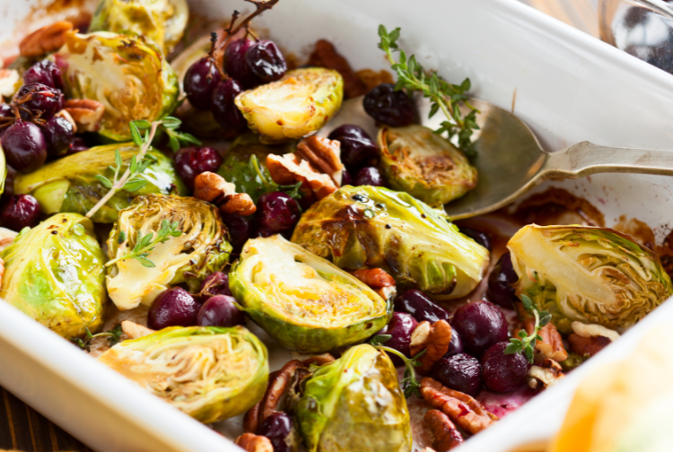Roasted Brussels Sprouts with Dried Cranberries and Nuts