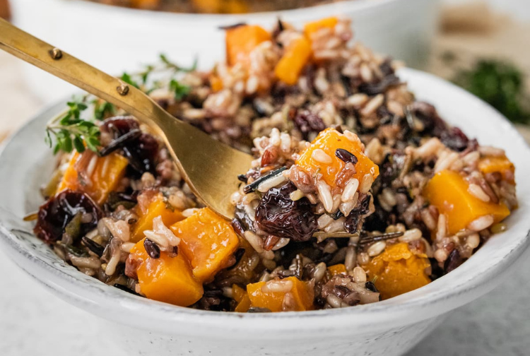 Wild Rice Stuffing with Butternut Squash and Dried Cranberries