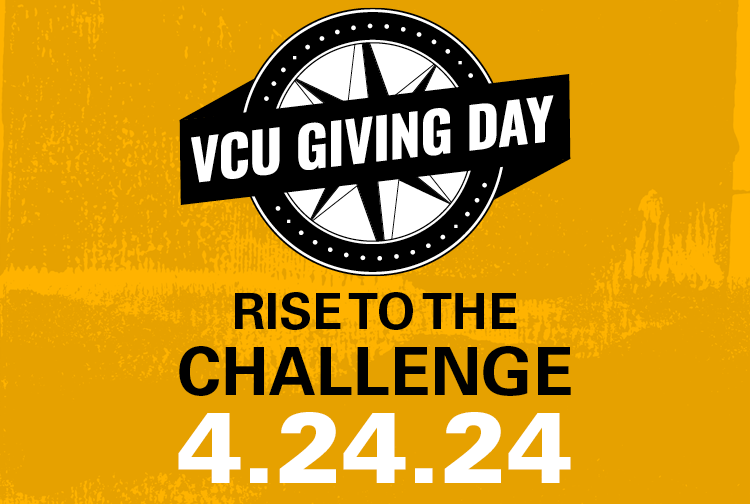 VCU Giving Day sign with the phrase Rise to the Challenge