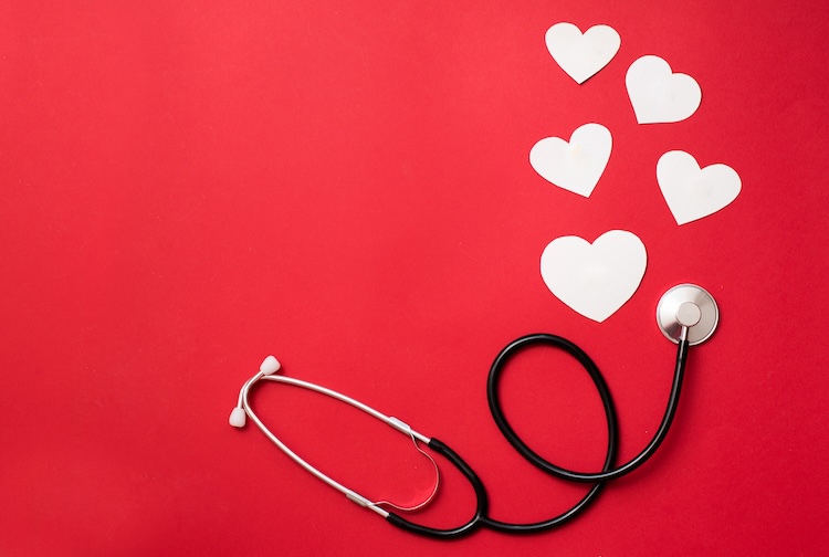 Paper hearts and stethoscope