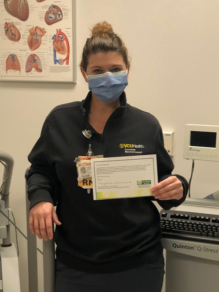 Lindsey Satterwhite, RN, BSN, in the Vascular Lab was nominated for the DAISY award for her contribution to excellent patient care.