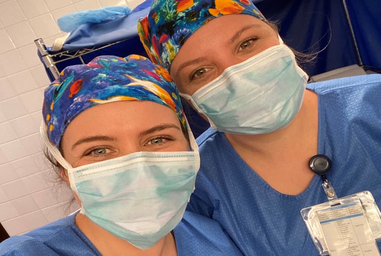 Two nursing students wearing masks
