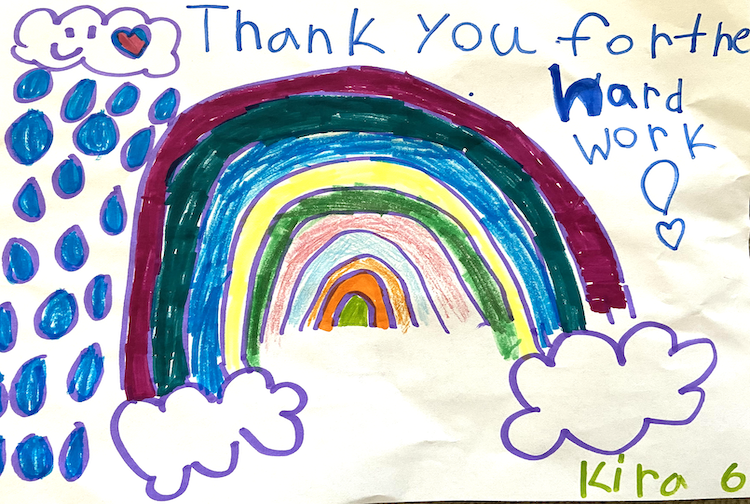 Child's art work with the words "Thank you for the hard work"