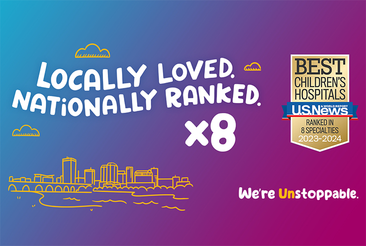 Graphic shows the City of Richmond skyline with the phrase “Locally Loved. Nationally Ranked 8 Times.” There is also a badge from US News 7 World Report for Best Hospitals.