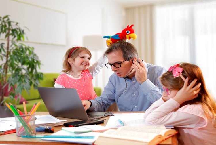 Family working from home in chaos