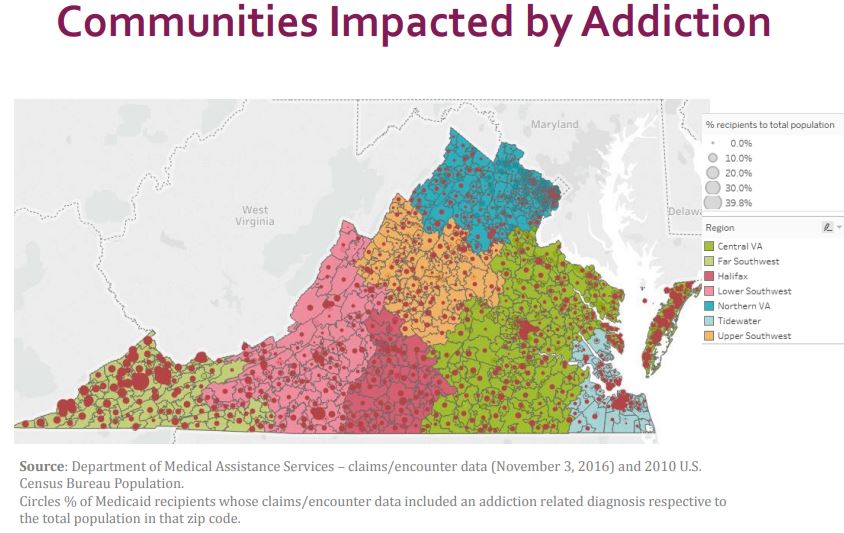 Map of Communities in Virginia Impacted by Addiction