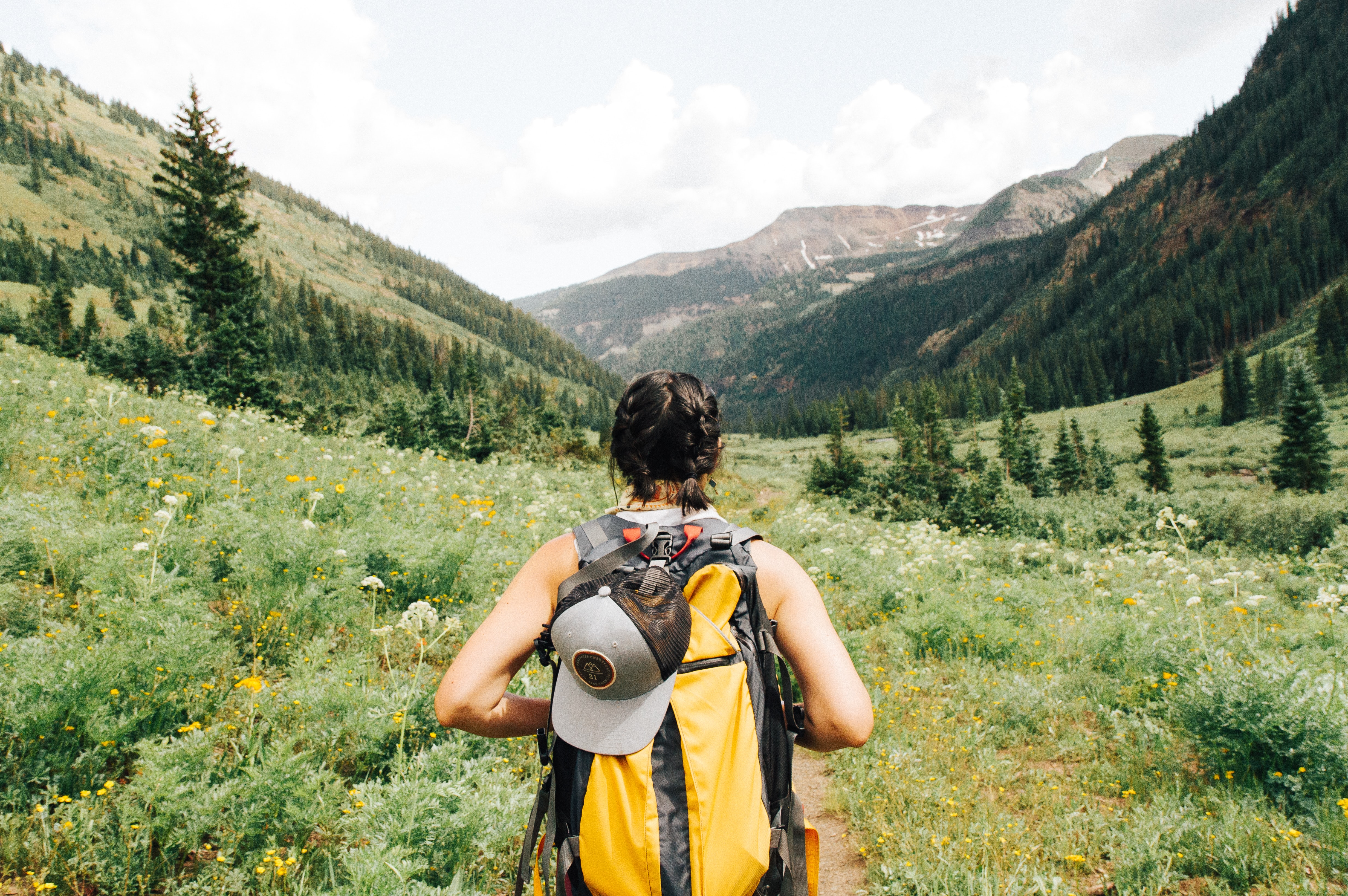 Woman hiking with backpack