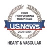 2023-2024 US News & World Report High Performing Hospital for Heart & Vascular badge