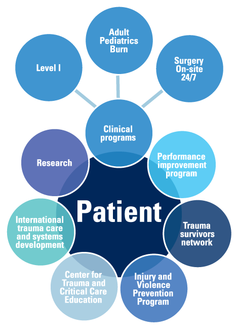 Patient centered care displayed as circles with medical specialties surrounding it.