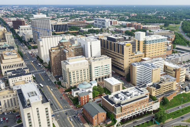 Aerial image of VCU Health downtown campus
