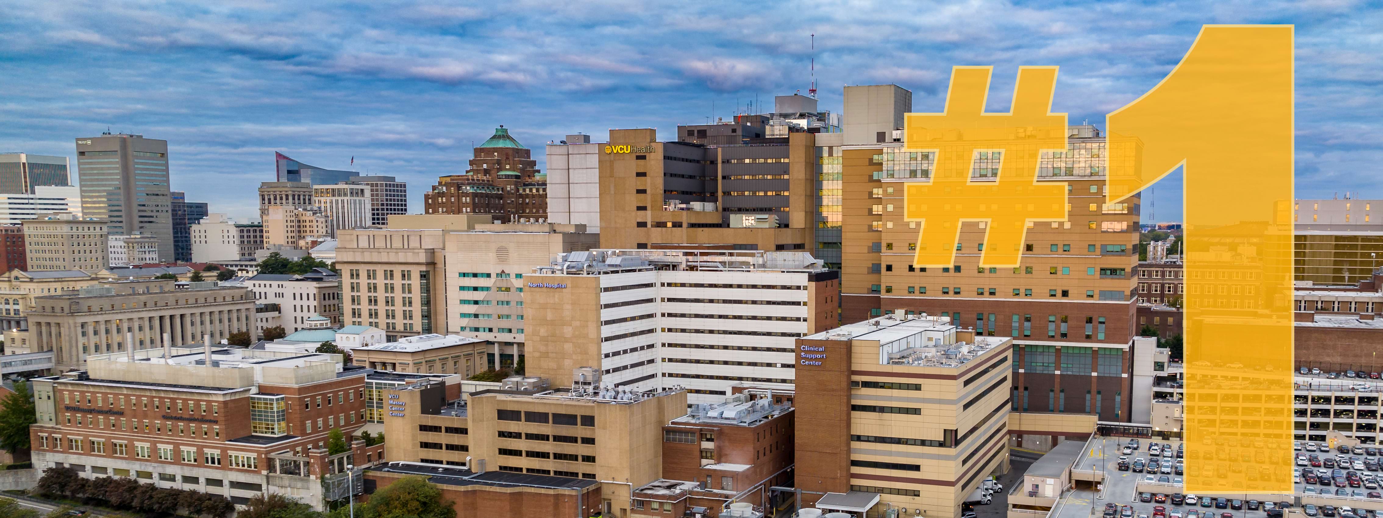 VCU Medical Center in downtown Richmond, Virginia. Named #1 hospital in Virginia by US News and World Report.