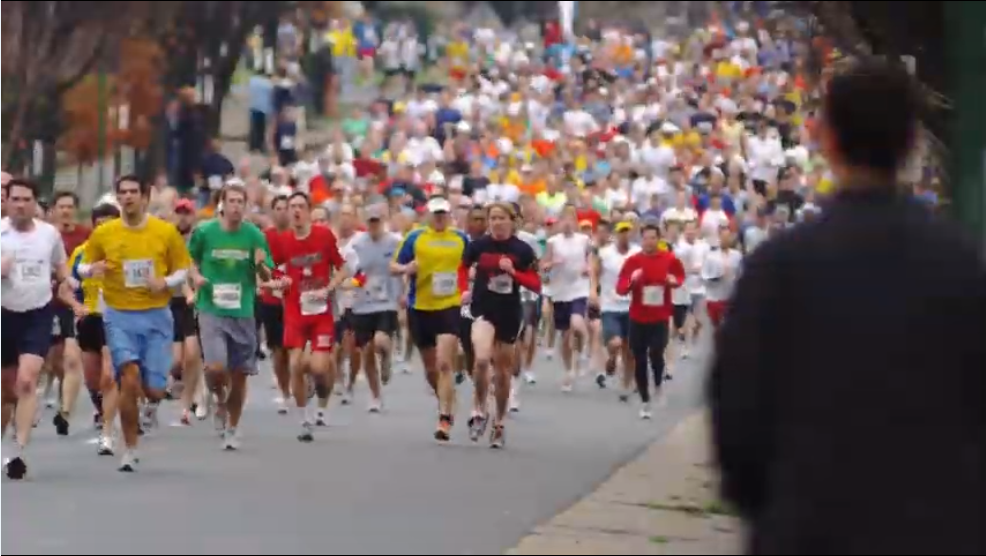 Group of runners in a marathon