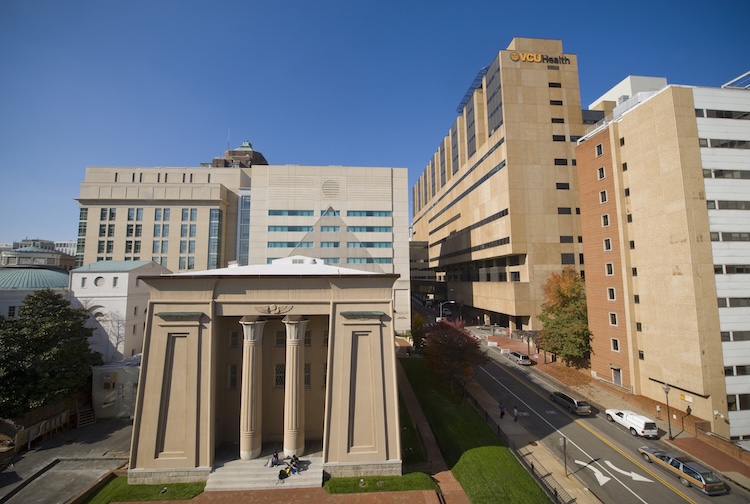 View of the Egyptian building and VCU Medical Center campus.