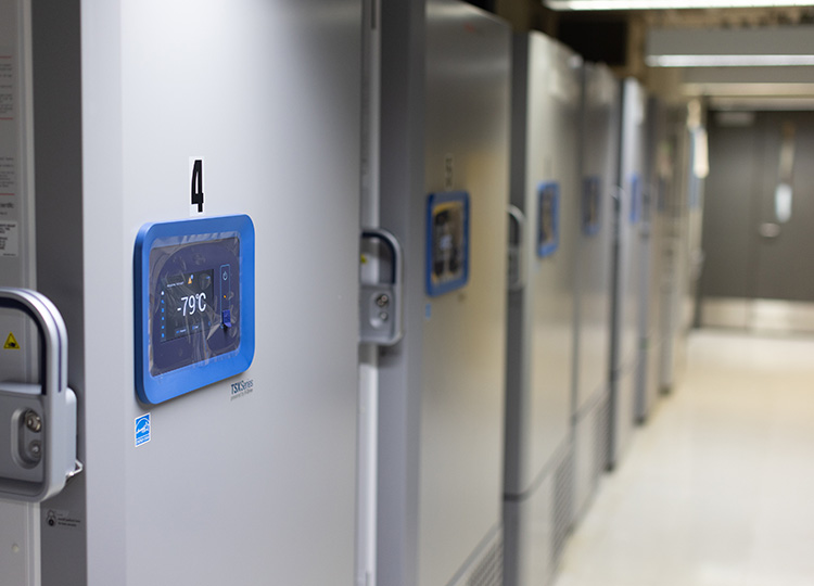 Large metal freezers in a lab.