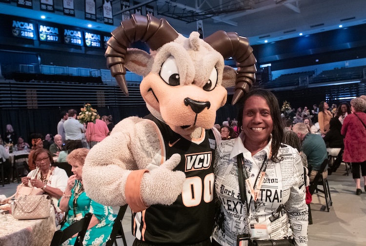 Women with Rodney the Ram Mascot