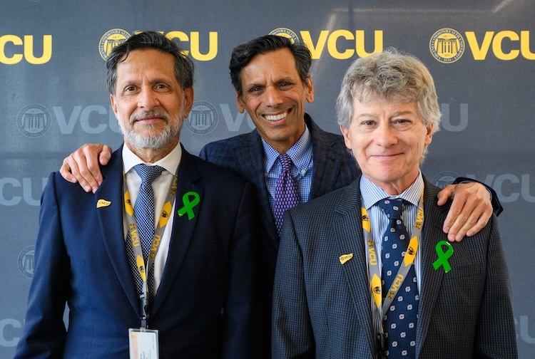VCU President Michael Rao stands between Drs. Arun Sanyal and Todd Stravitz.