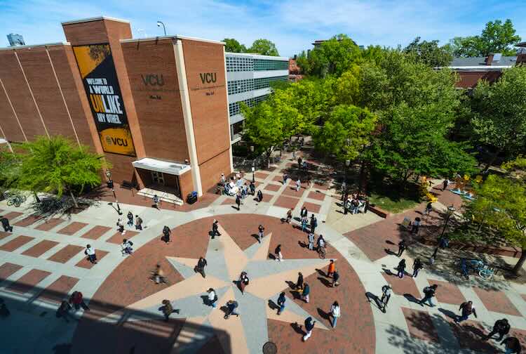 Aerial view of the VCU compass on campus