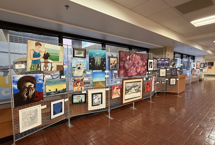 An array of artwork on display