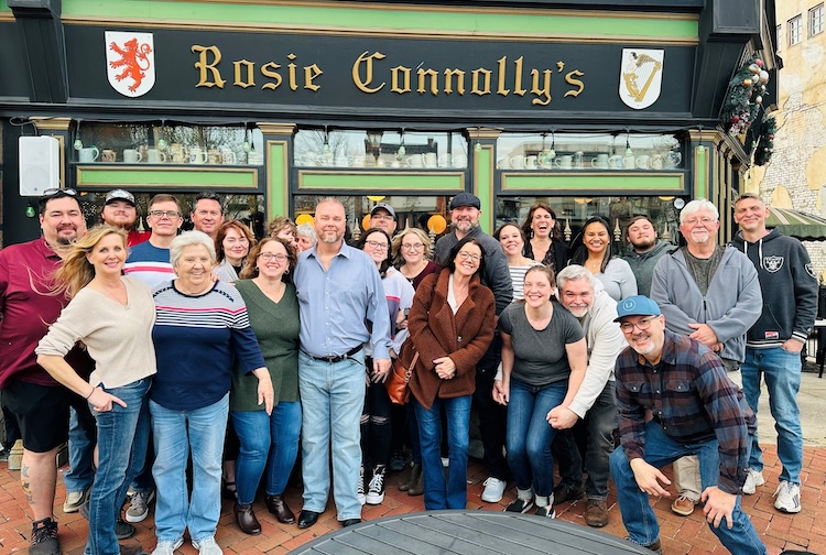 Group of friends outside of Rosie Connolly's pub in downtown Richmond.
