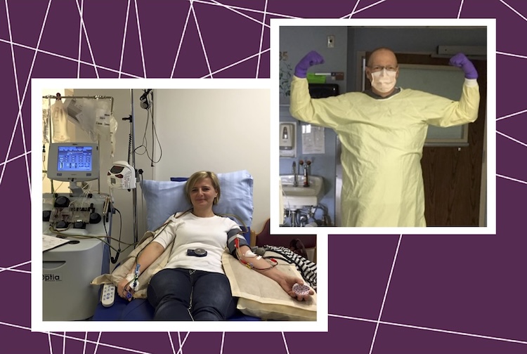 Two seperate photos of donor and recipient