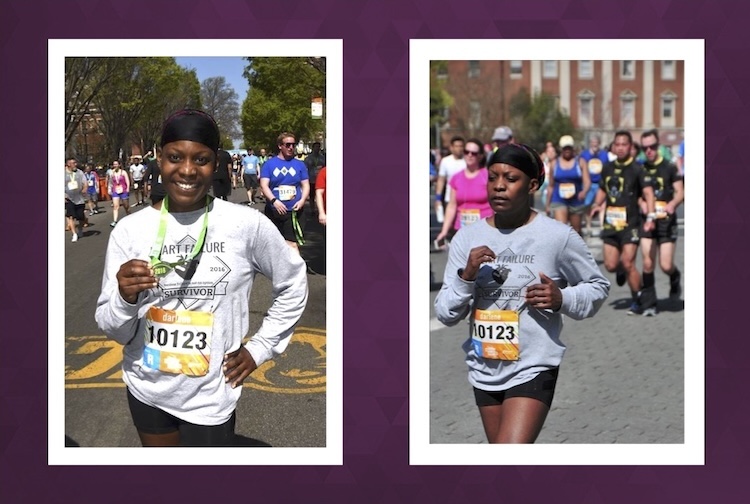 Side by side photo of women running in a marathon