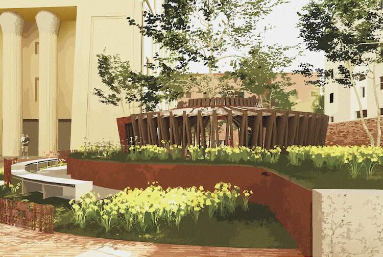 A model of the memorial and interment site