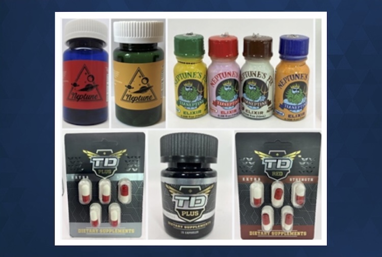Image from FDA shows bottles of gas station heroin with colorful logos and brand names