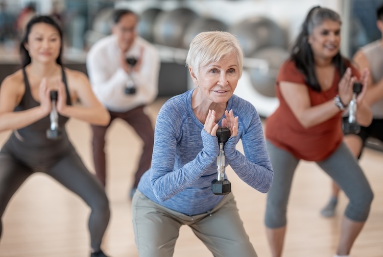 Group exercise class with older adults.
