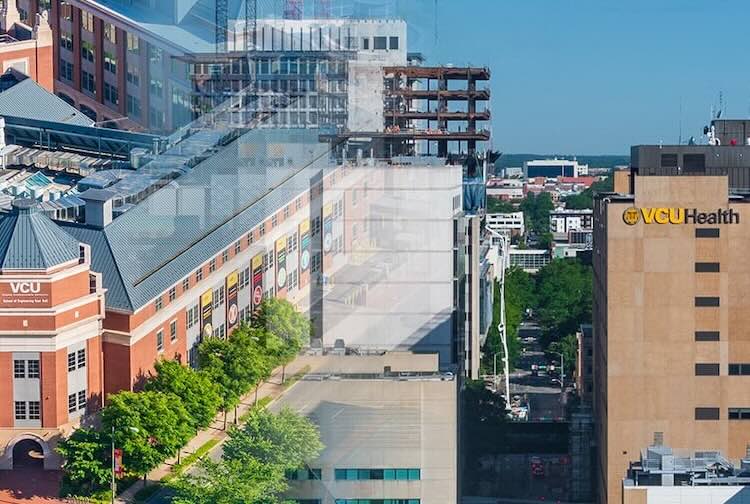 City skyline with VCU and VCU Health buildings