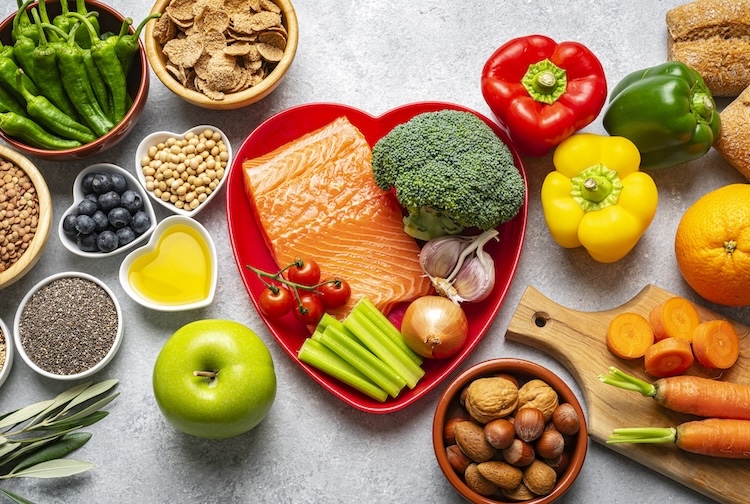 Group of healthy ingredients for a healthy heart
