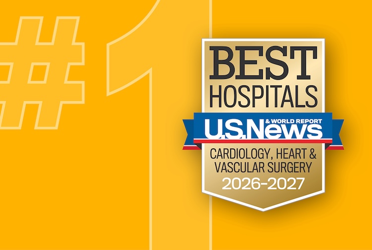 Number 1 with golden US News badge for best hospitals for heart care 2026.