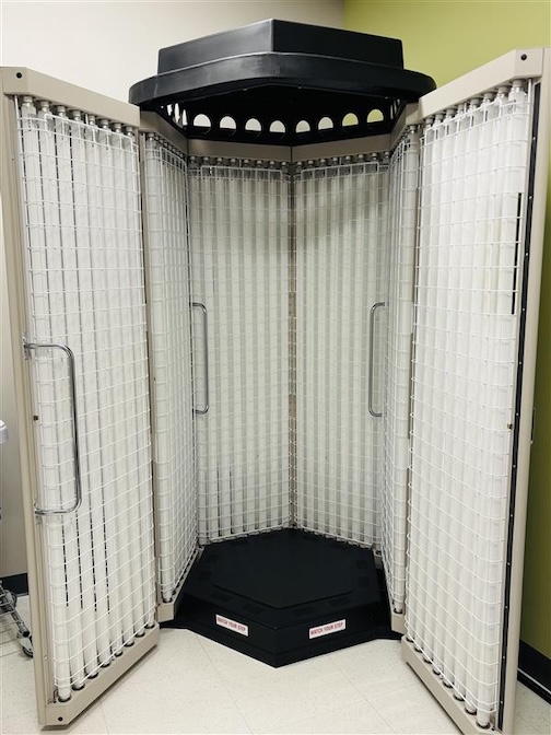 A large, upright phototherapy machine with UVB light panels is now at VCU Health Community Memorial Hospital.