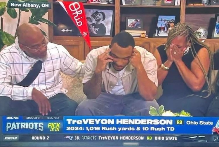 Screenshot of a video featuring Trent and TreVeyon sitting on a couch when he was picked for the NFL Draft.