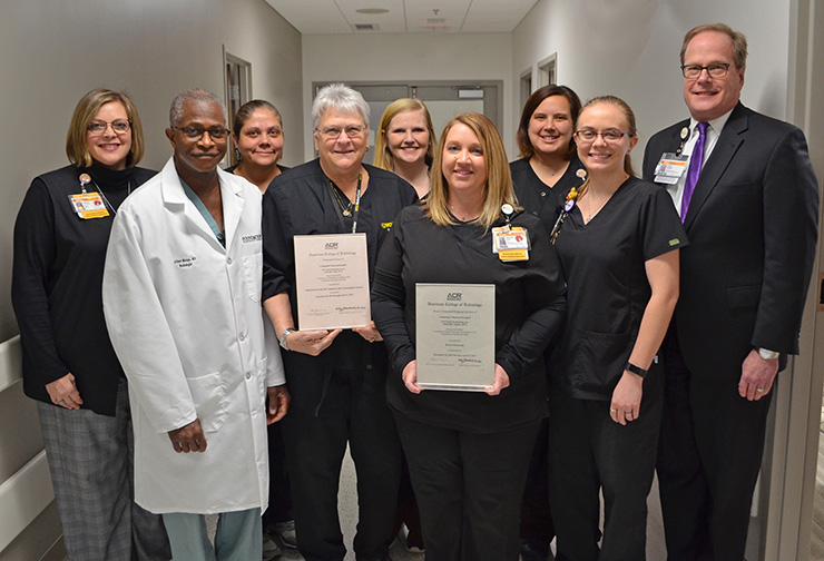 (L to R) Wendy Lenhart, Director of Radiology; Dr. Albert Mungo, Radiologist; Tammy Richardson, Technologist; Judy Newman, Supervisor; Allison Beagle, Technologist; Amanda Vick, Technologist; Nikki Evans, Technologist; Miranda Curry, Technologist; and Todd Howell, Vice President of Professional Services.