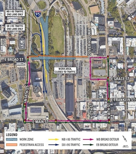 Map of roadways in downtown Richmond.