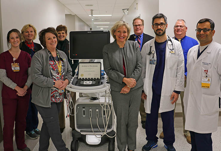 (L to R) Amanda Santore, Technical Director of Vascular Lab; Wendy Fritz, Echo/Vascular Sonographer; Missy Watson, Technical Director of Echo Lab; Donna Jarrell, Director of Rehab Services; Dr. Bethany Denlinger, Cardiologist; Todd Howell, Vice President of Professional Services; Dr. Khalid Mojadidi, Cardiologist; Mike Simmons, Assistant Director of Rehab Services and Dr. Nimesh Patel, Cardiologi