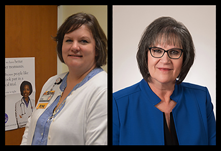 Adriane Holloway, RN, OCN, CCRP and Vice President of Patient Care Services Mary Hardin, MSN, RN, OCN, NE-BC.