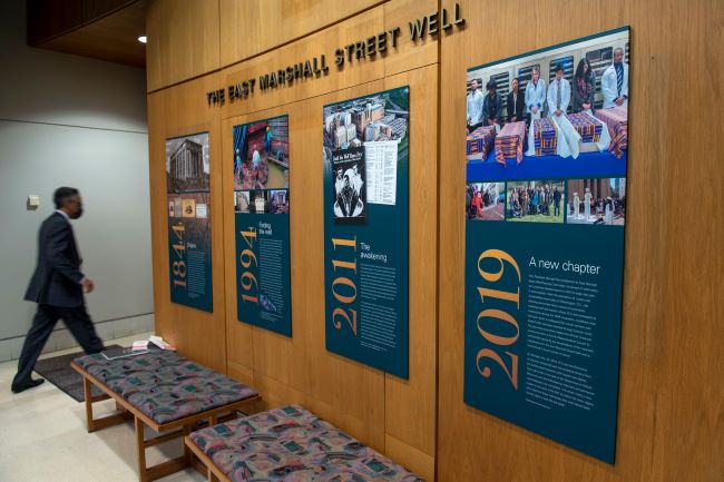 Commemorative panels on walls