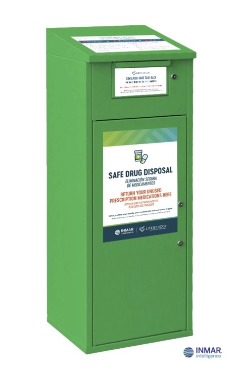Green self-serve box used to safely drop off unused medications.  (Contributed photo)