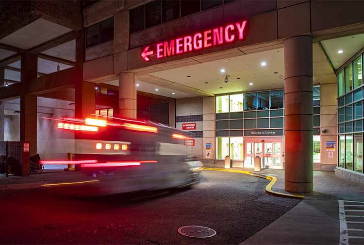 Ambulance speeding toward Emergency Department