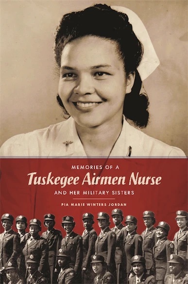 Image is a cover of a book. On the top half, there is a smiling woman dressed in her nursing outfit. Her name is Louise Lomax Winters. On the bottom part of the image is the book's name and a group of female nurses standing in their military uniforms.