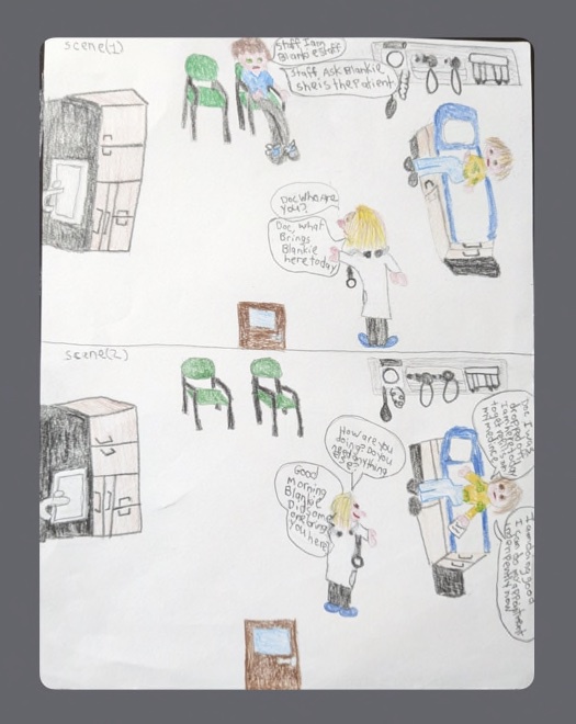 Cartoon drawn by a healing narratives exhibit participant.