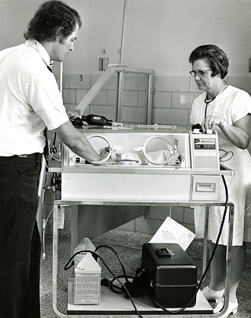 old photo of a NICU incubator 