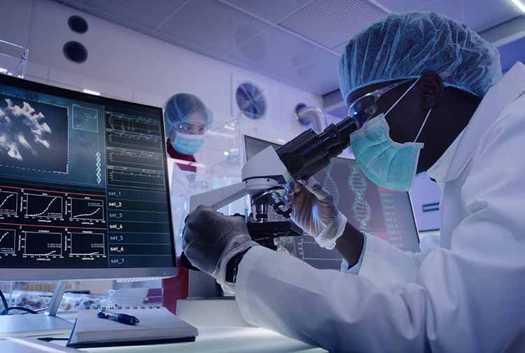 Researcher working in lab